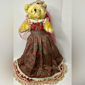 Holiday bear handmade dress adjustable stand comes with it. Arms and legs move